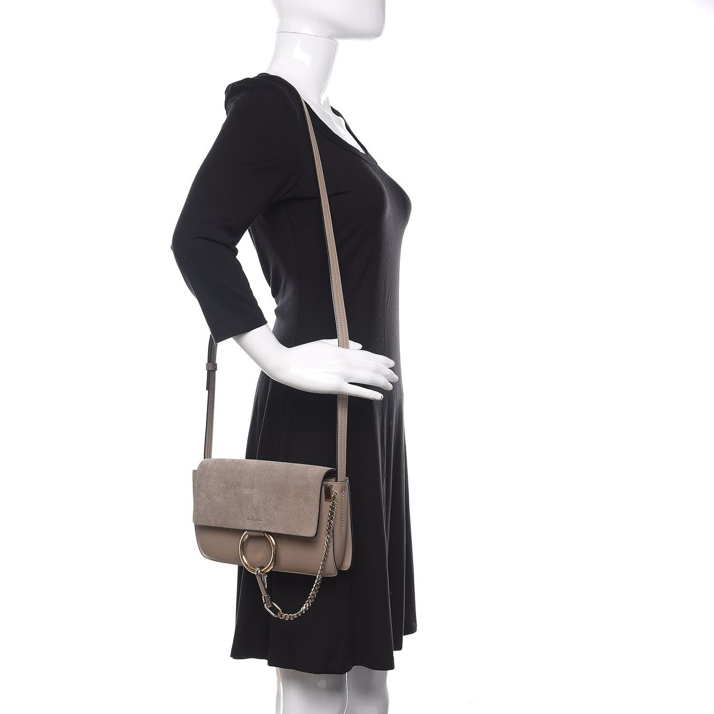 Suede Calfskin Small Faye Shoulder Bag Motty Grey