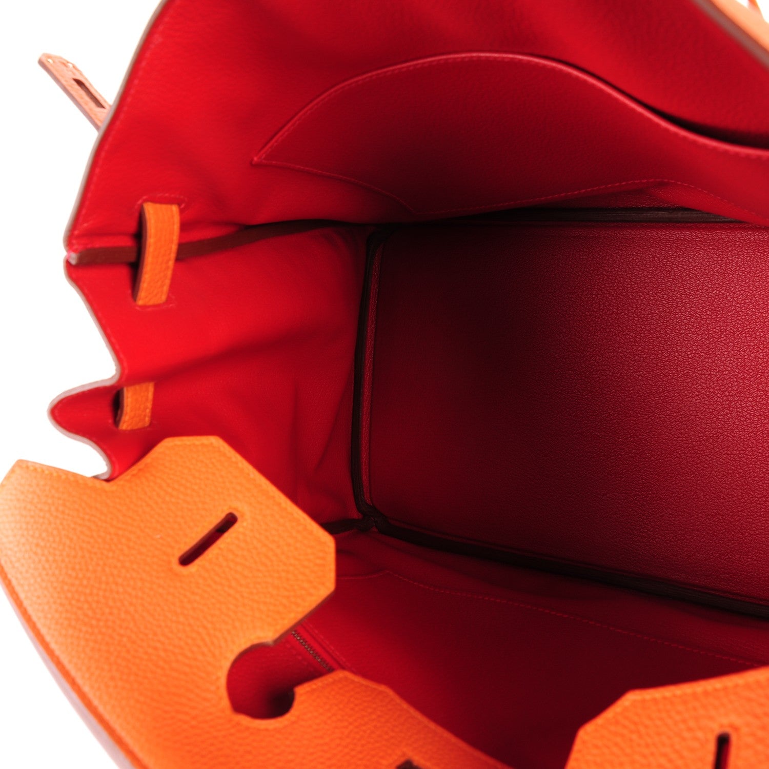 Hermes Togo Horseshoe Birkin 35 Orange Rouge Casaque 22 of 27
