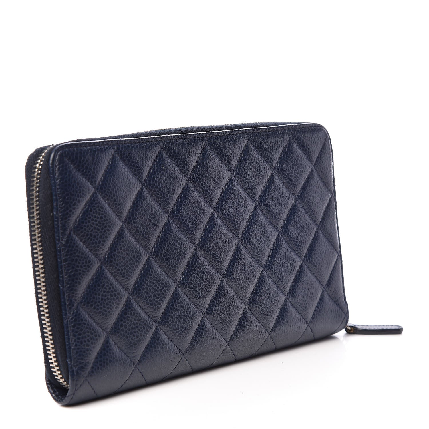 Chanel Caviar Quilted Large Zip Around Organizer Wallet Blue 3 of 9