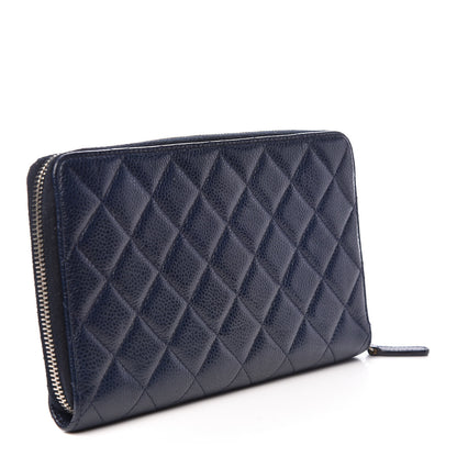 Chanel Caviar Quilted Large Zip Around Organizer Wallet Blue 3 of 9