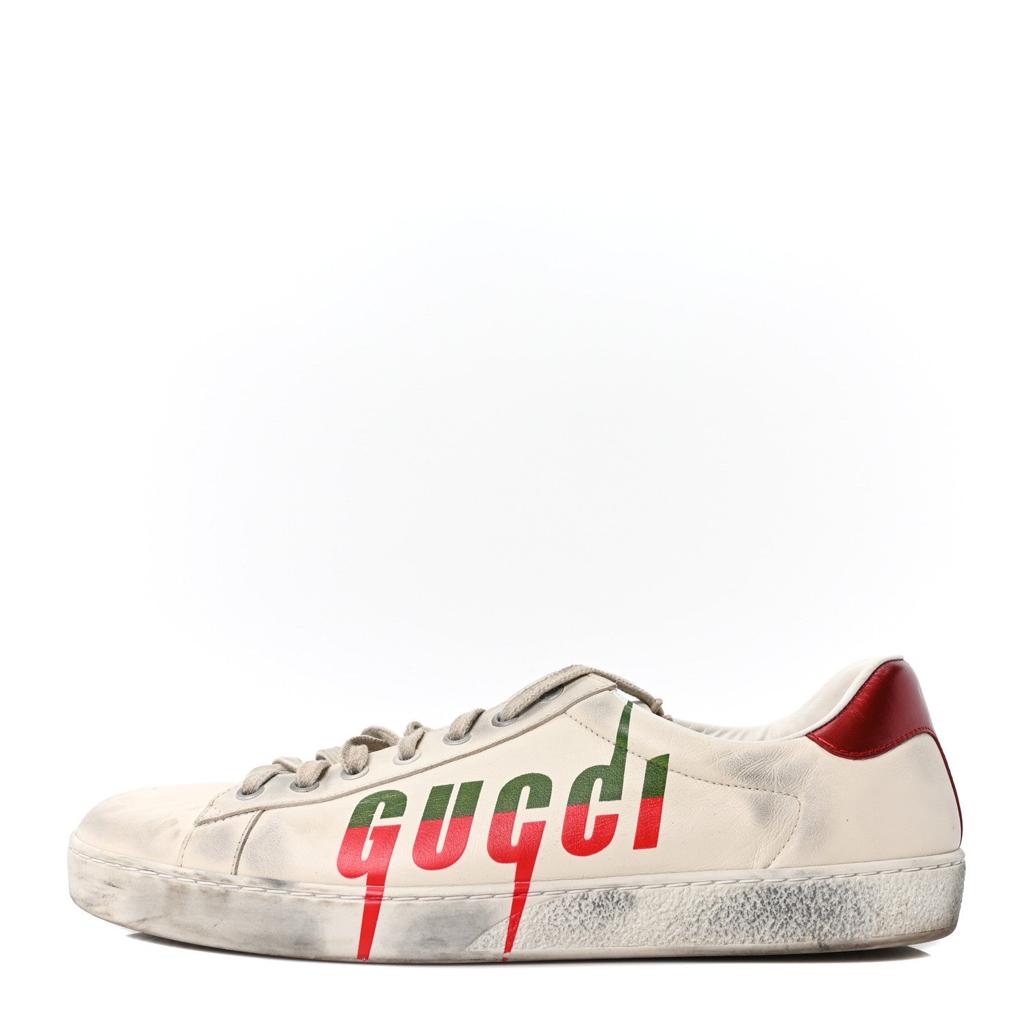 Gucci Distressed Calfskin Mens Ace Blade Sneakers 10.5 White 1 of 8