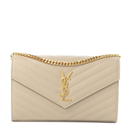 Saint Laurent Grain De Poudre Matelasse Monogram Chain Wallet Sea Salt 1 of 9