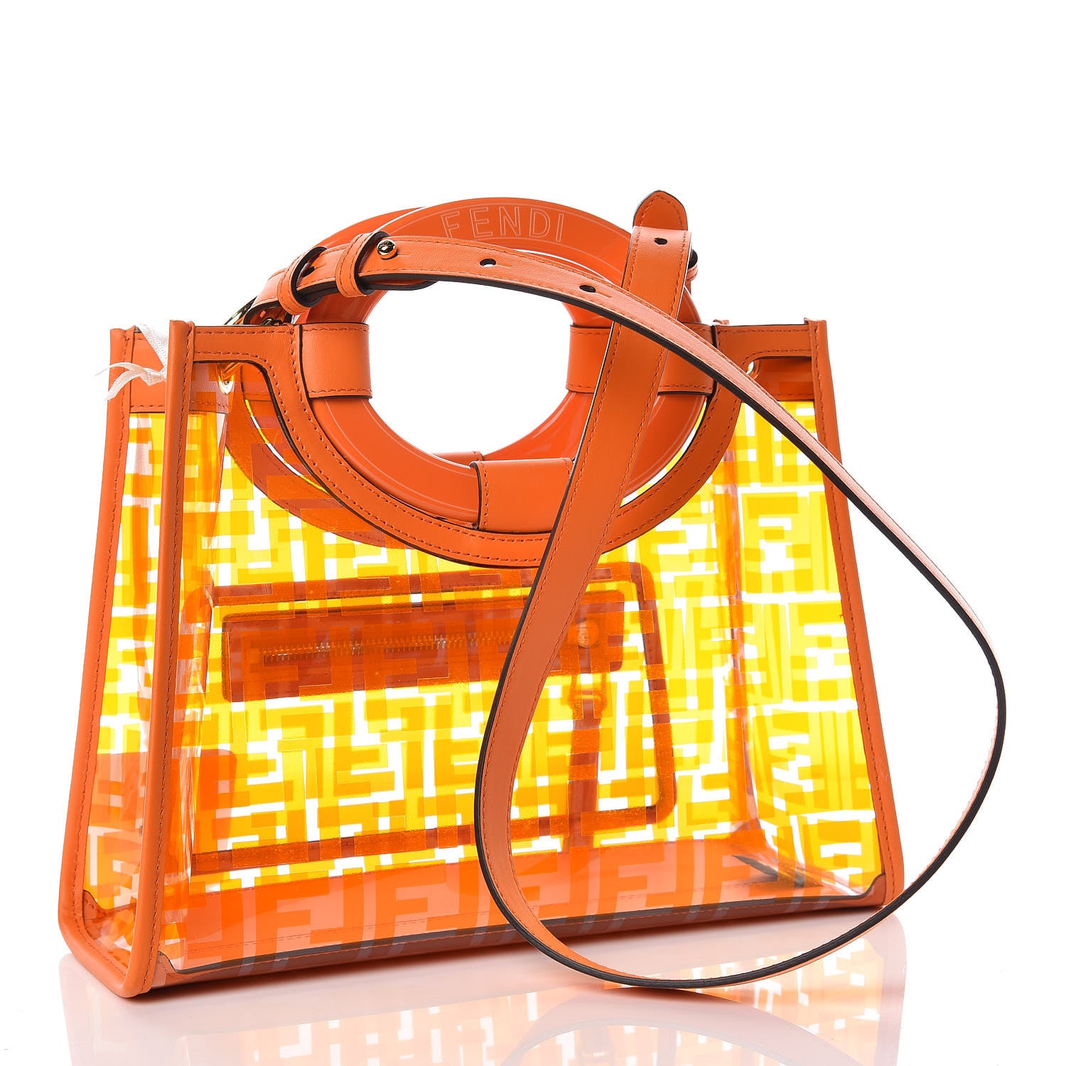 Fendi TPU FF Vitello Century Plexiglass Small Runaway Shopper Tote Aranciata 3 of 10