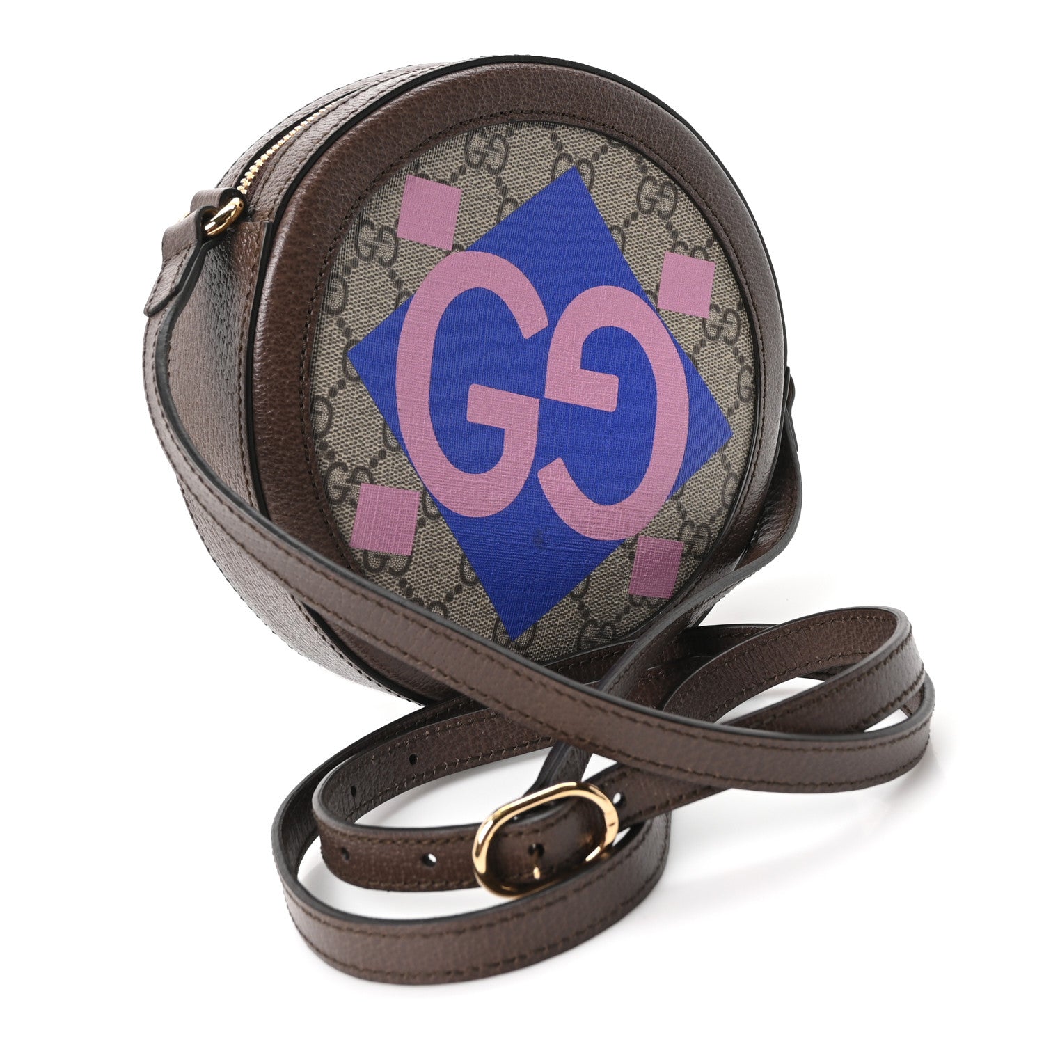 Gucci GG Supreme Monogram Equestrian Web Mini Ophidia Round Shoulder Bag Brown 2 of 9
