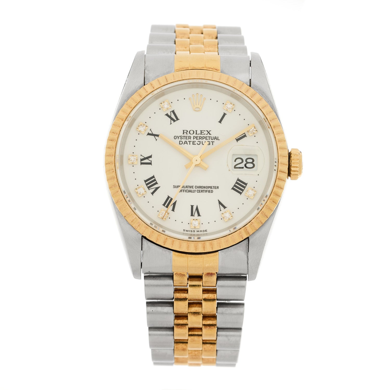 Rolex Stainless Steel 18K Yellow Gold Diamond 36mm Oyster Perpetual Datejust Watch White Roman 16233 1 of 4