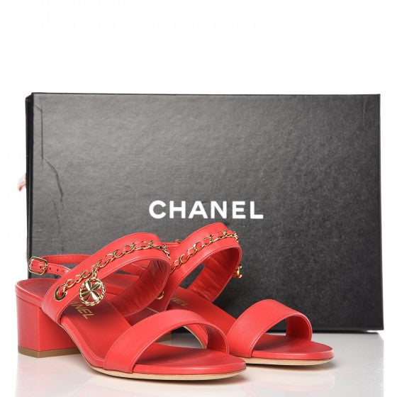 Lambskin Chain Sandals 38 Red