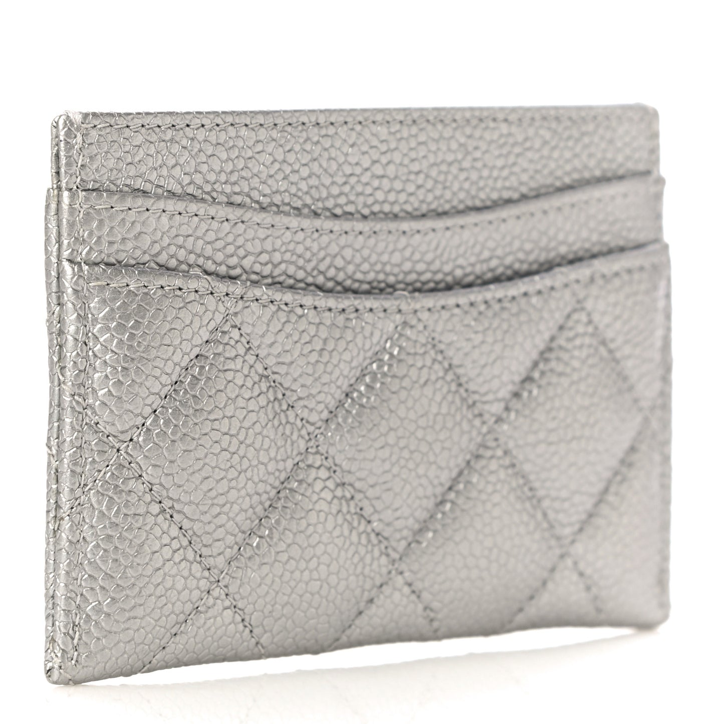 Metallic Caviar Quilted Card Holder Silver