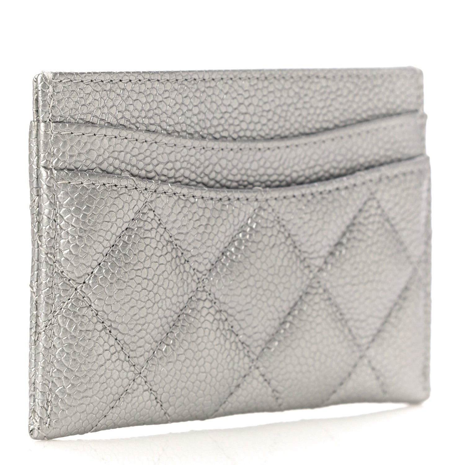 Chanel Metallic Caviar Quilted Card Holder Silver 3 of 11