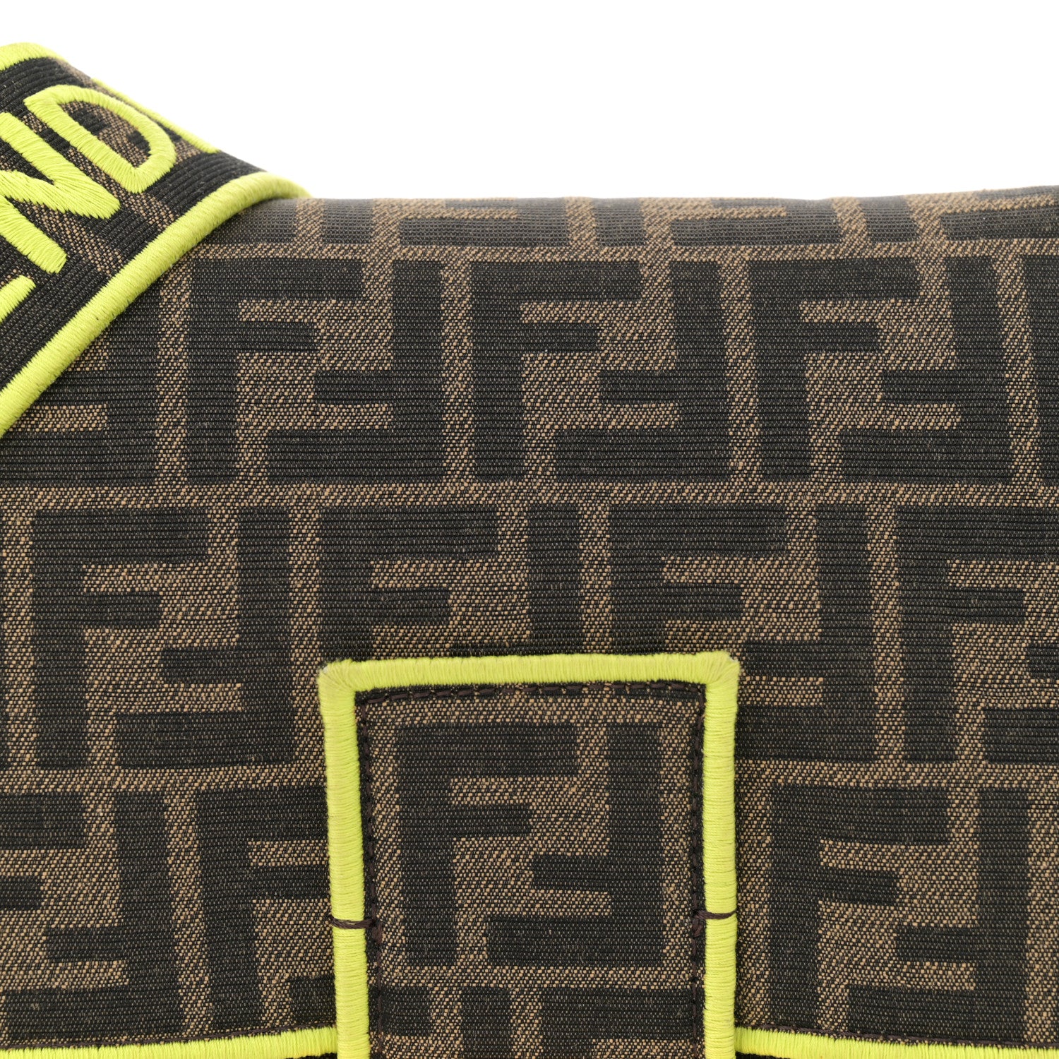 Fendi Fabric Jacquard FF 1974 Large Baguette Tobacco Moro Giallo Fluo 8 of 11