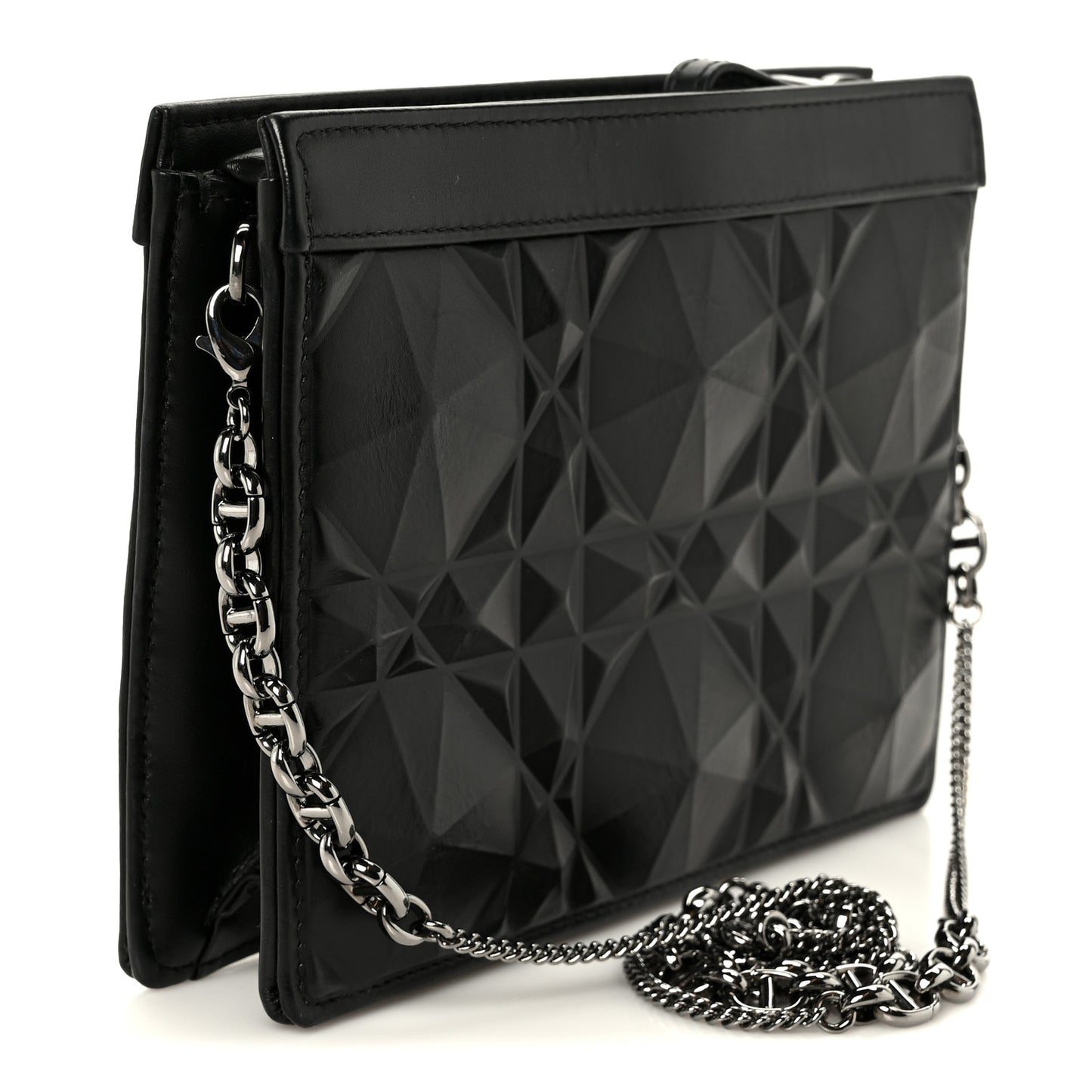 Calfskin Macrocannage Diamond Caro Zipped Pouch With Chain Black