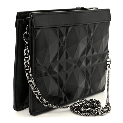 Christian Dior Calfskin Macrocannage Diamond Caro Zipped Pouch With Chain Black 3 of 11