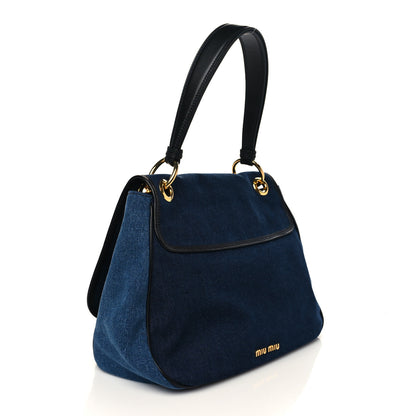 Miu Miu Denim Dahlia Chain Top Handle Bag Blue 2 of 5