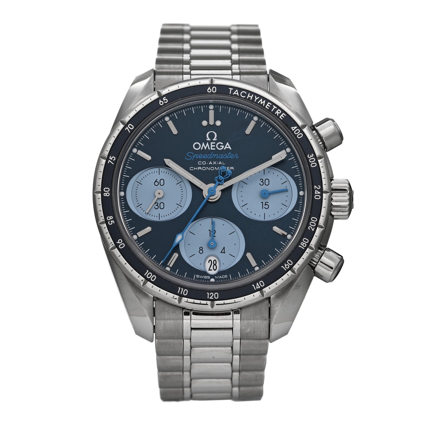 Stainless Steel 38mm Speedmaster Chronograph Automatic Watch Blue 324.30.38.50.03