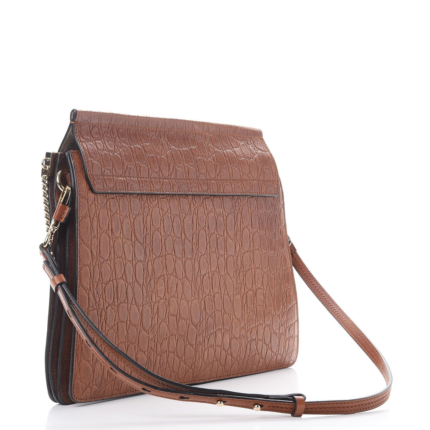 Calfskin Crocodile Embossed Medium Faye Shoulder Bag Mahogany