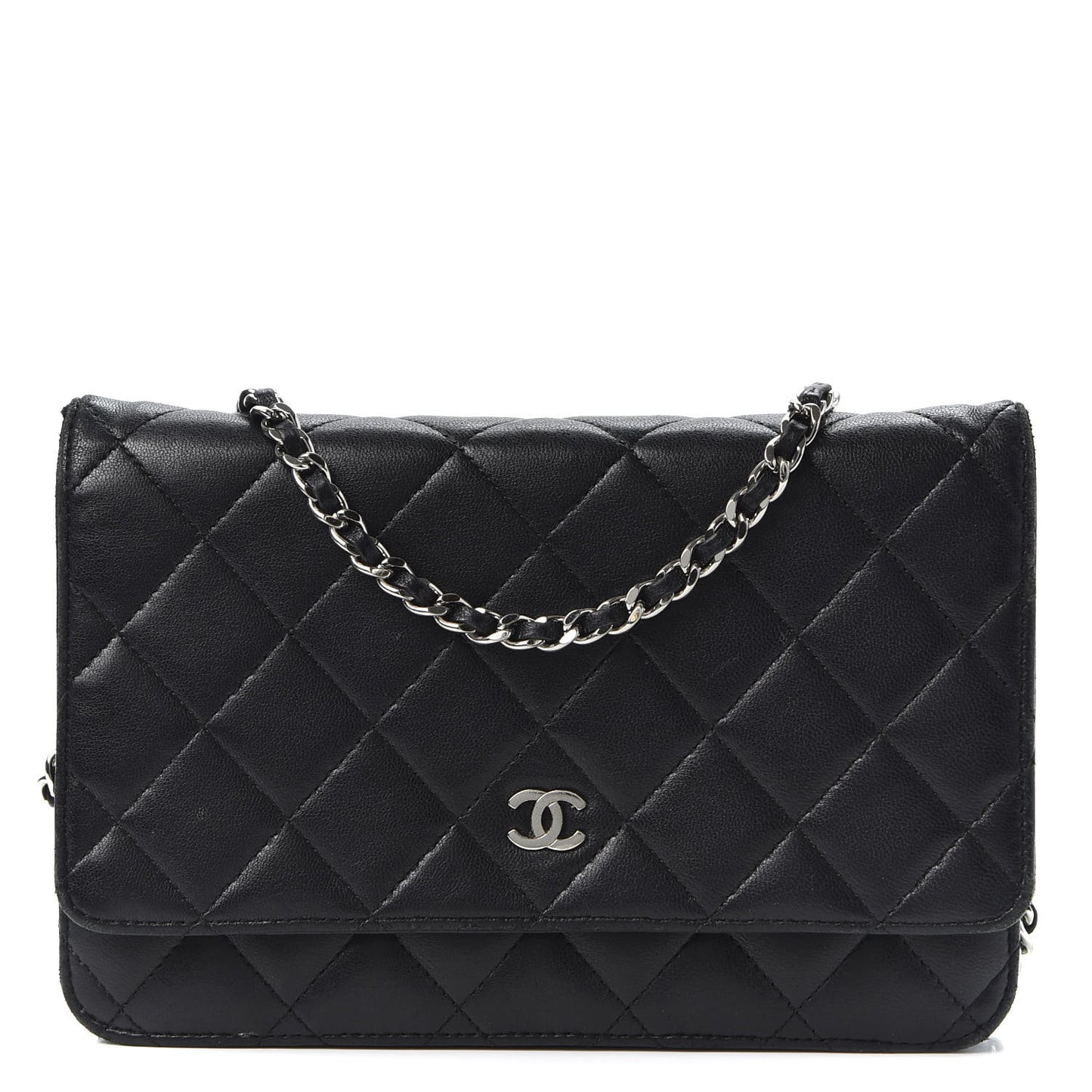Lambskin Quilted Wallet On Chain WOC Black