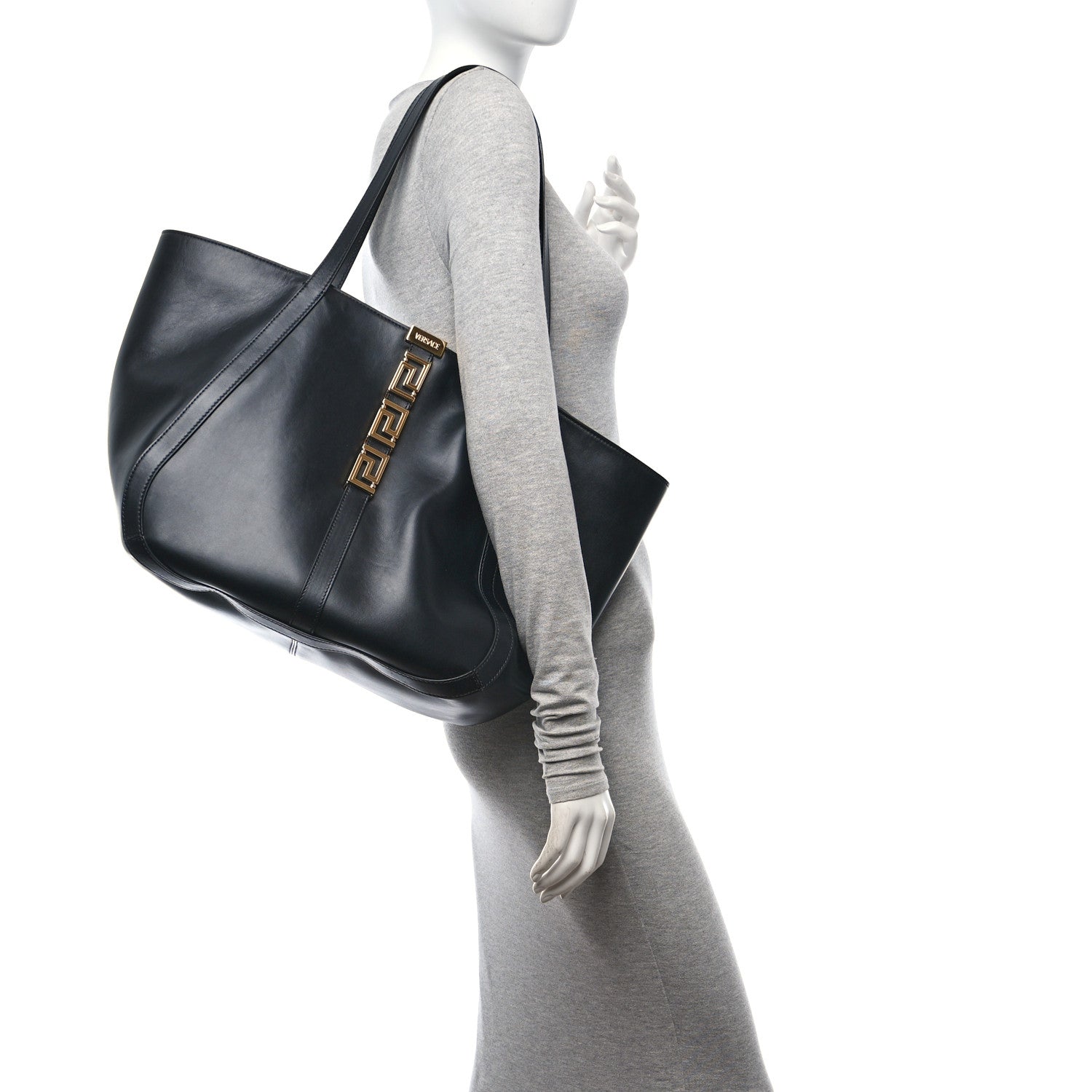 Versace Calfskin Greca Goddess Tote Bag Black 2 of 9
