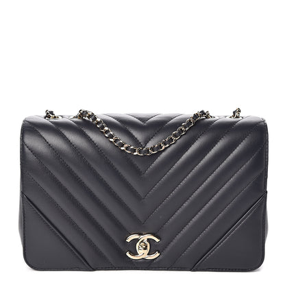 Chanel Calfskin Chevron Quilted Statement Flap Navy Blue 1 of 11