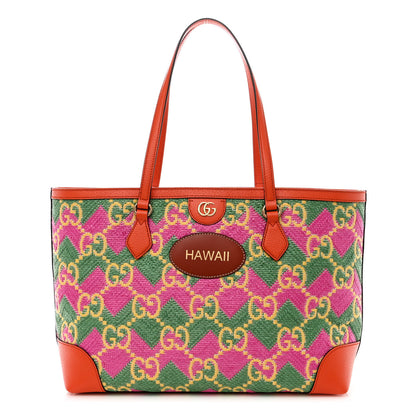 Gucci Straw Textured Dollar Calfskin Hawaii Medium Ophidia Shopping Tote New Shamarock Magenta Bright Yellow Deep Orange Peanut Brown 1 of 11