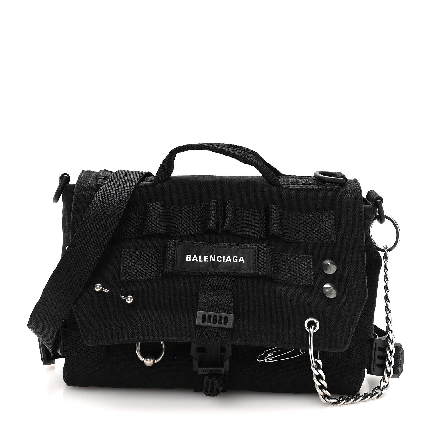 Balenciaga Canvas Pierced Army Messenger Bag Black 1878845