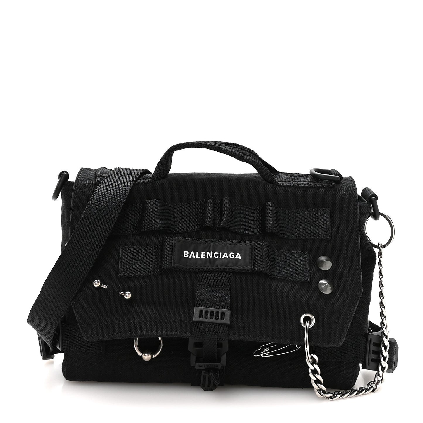 Canvas Pierced Army Messenger Bag Black