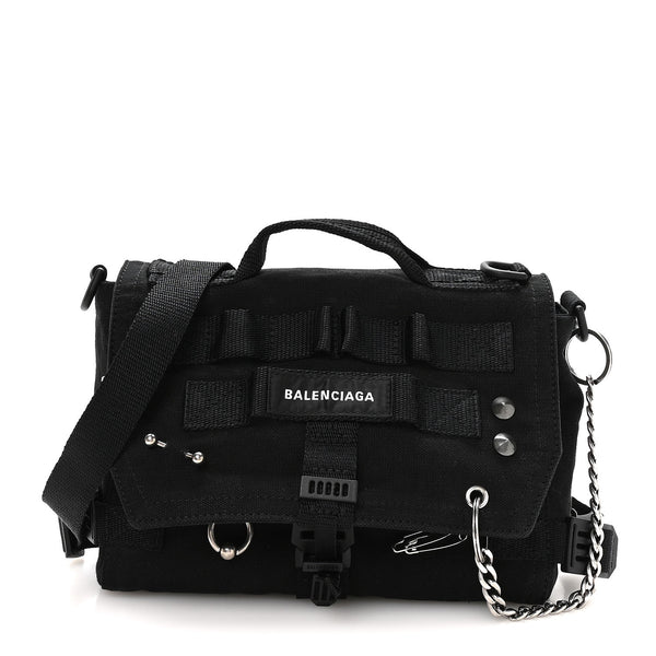 Balenciaga Canvas Pierced Army Messenger Bag Black 1878845