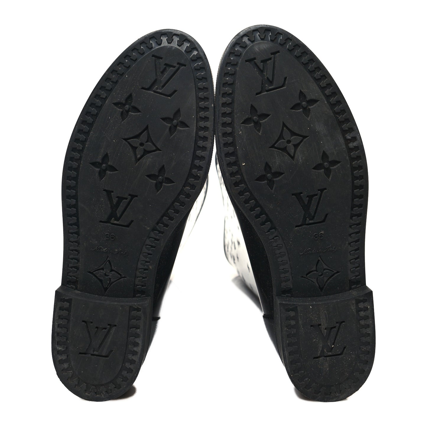 Rubber Embossed Monogram Drops High Rain Boots 36 Black