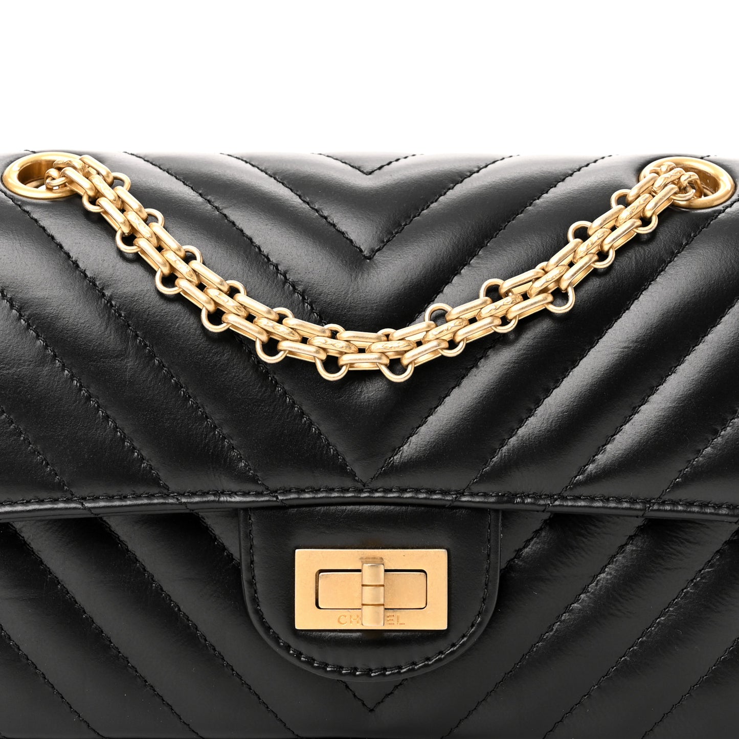 Aged Calfskin Chevron Quilted 2.55 Reissue Mini Flap Black