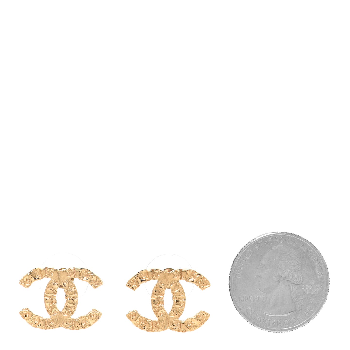Metal Textured CC Earrings Gold