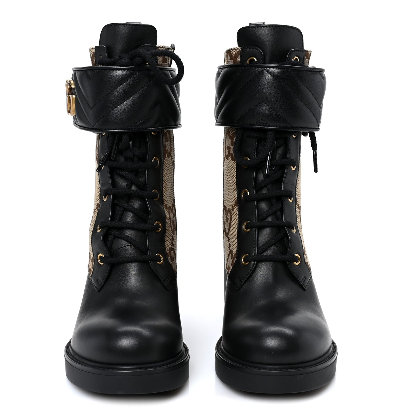 Flores Calfskin Monogram Maxi GG Nappa Matelasse Double G Ankle Boots 39.5 Black Camel Ebony