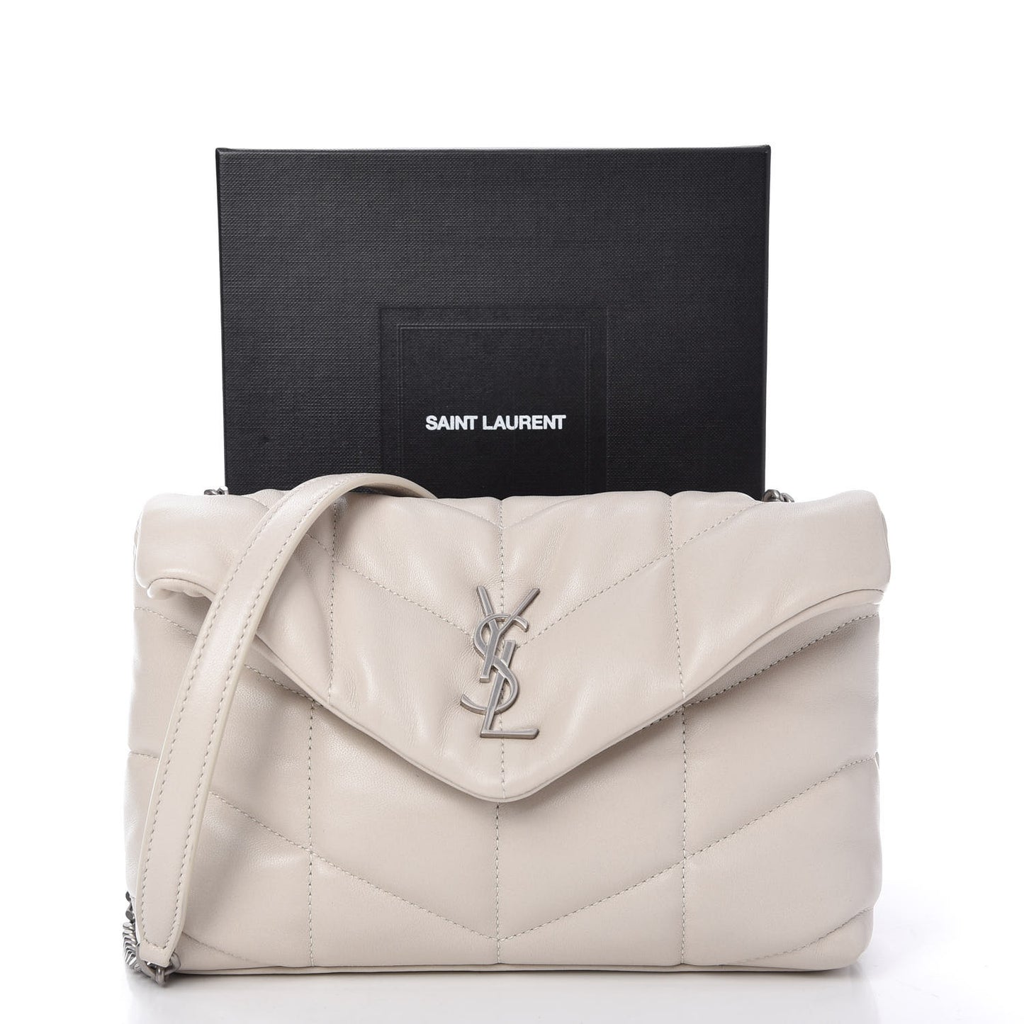 Lambskin Quilted Toy Loulou Puffer Monogram Chain Satchel Crema Soft