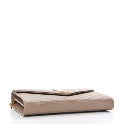 Saint Laurent Grain De Poudre Matelasse Chevron Monogram Chain Wallet Light Taupe 4 of 10