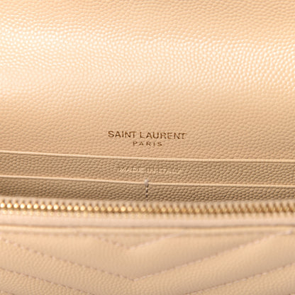 Saint Laurent Grain De Poudre Matelasse Chevron Monogram Envelope Chain Wallet Nude Powder 8 of 10
