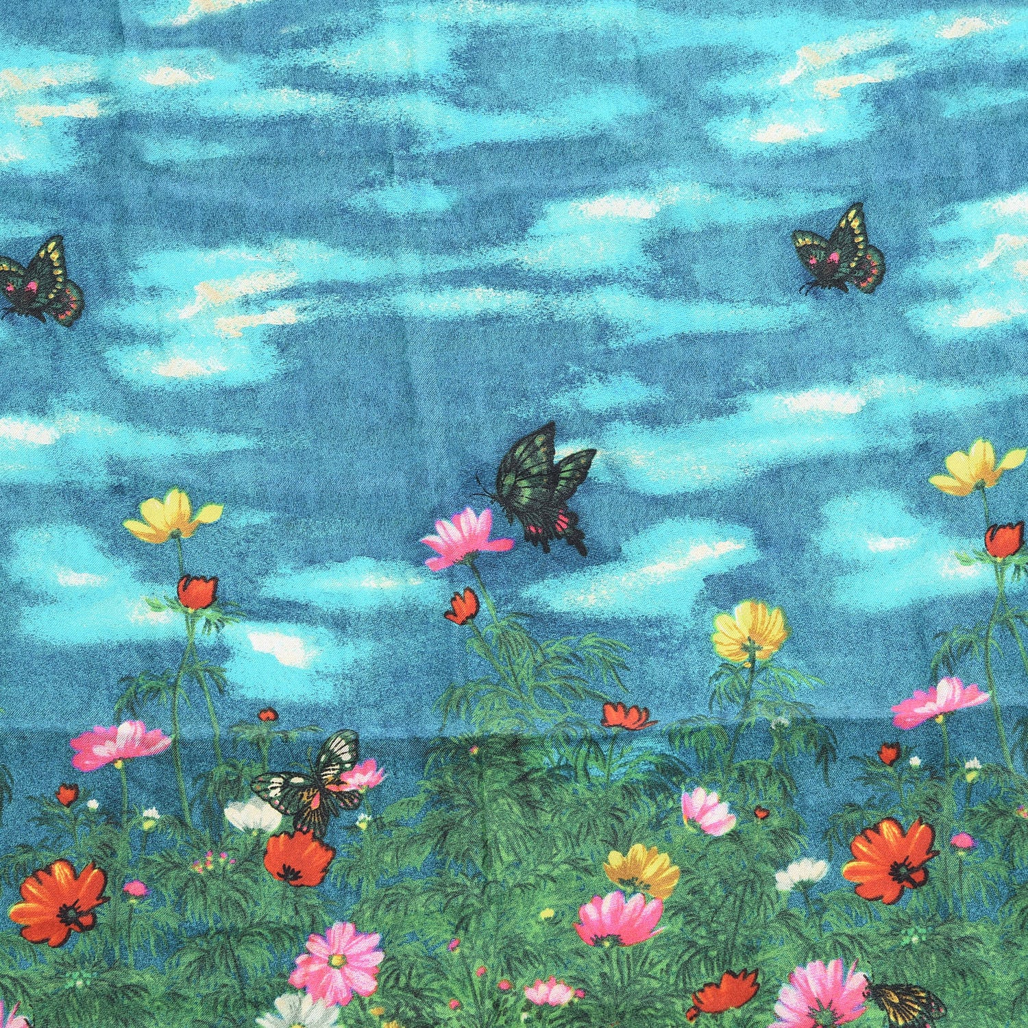Gucci Modal Silk Cashmere Vita Garden Scarf Turquoise Blue 3 of 5