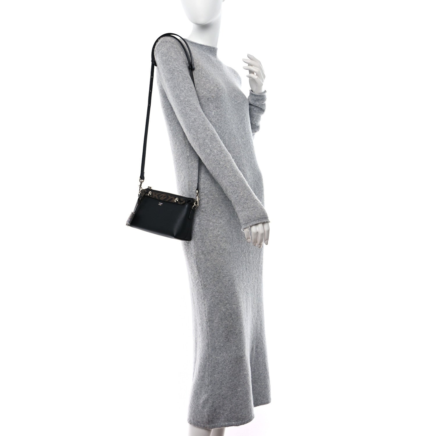 Fendi Vitello Dolce Bi-Color FF 1974 Embossed Mini By The Way Boston Bag Black Maya 2 of 13