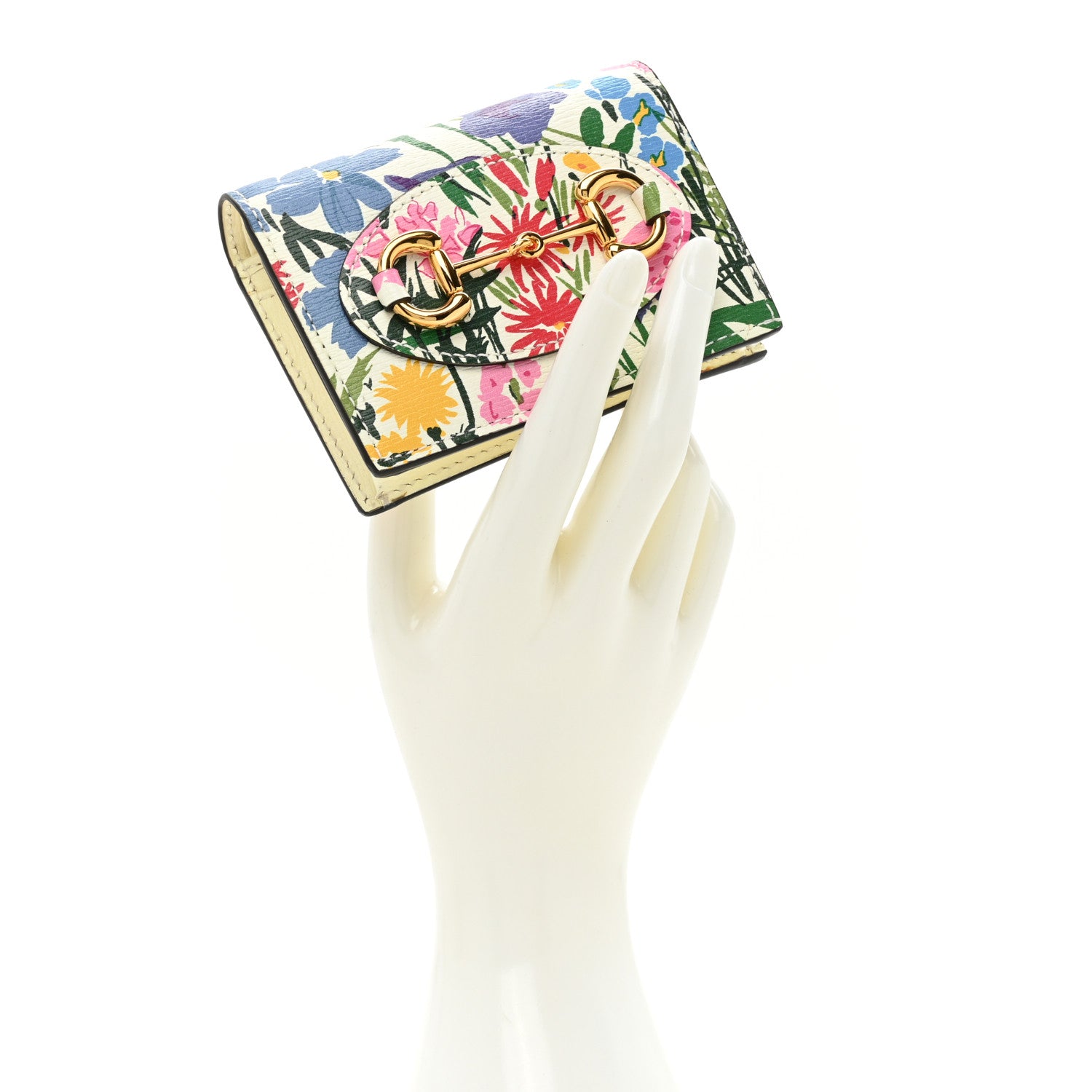 Gucci X KEN SCOTT New Shangai Calfskin Jardin D'Avril Floral Print Horsebit 1955 Card Case Wallet Ivory Pink 2 of 15