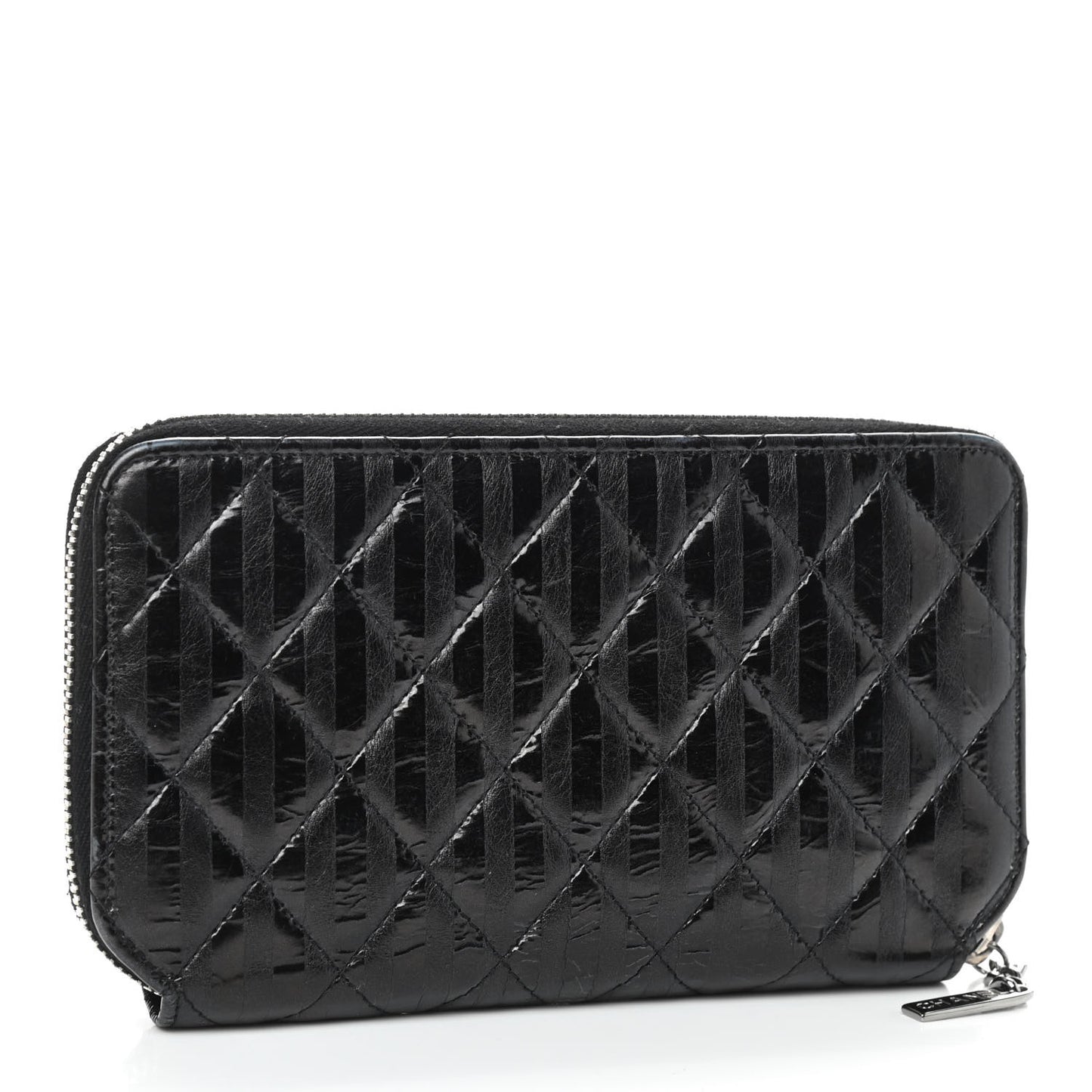 Aged Calfskin Striped Reissue Zip Around Wallet Black
