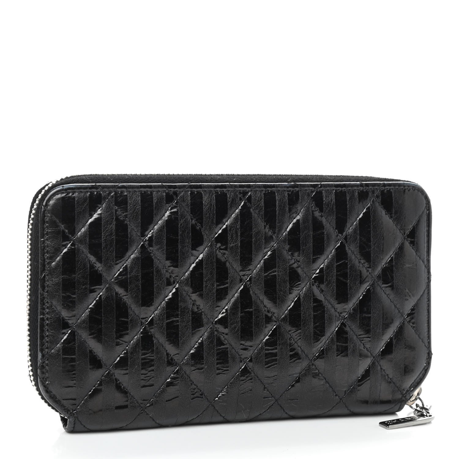 Chanel Aged Calfskin Striped Reissue Zip Around Wallet Black 3 of 11