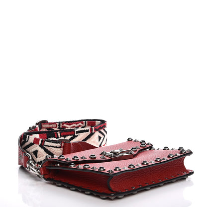 Valentino Garavani Pebbled Calfskin Small Guitar Strap Rockstud Rolling Flip Lock Crossbody Bag Rubin 4 of 6