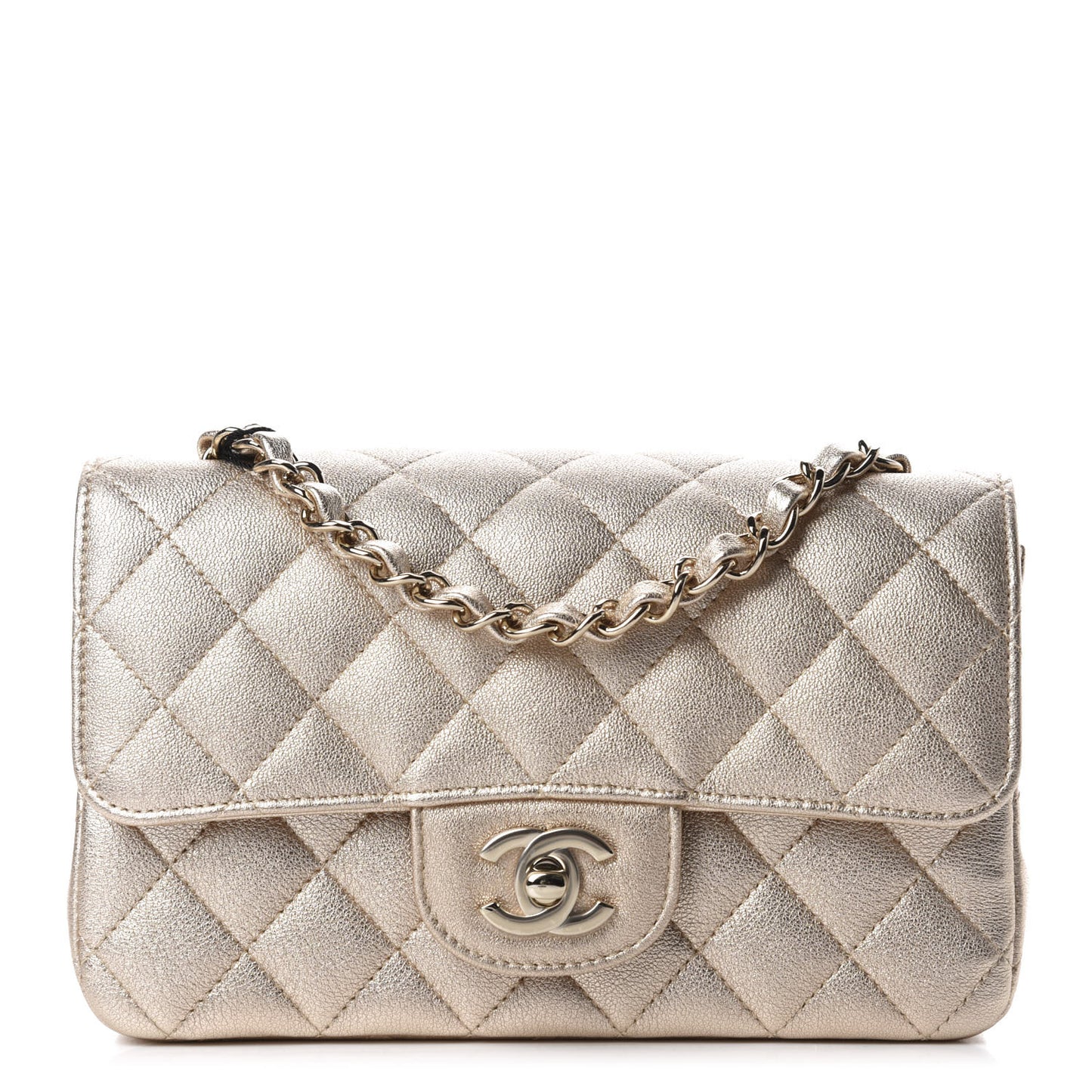 Metallic Lambskin Quilted Mini Rectangular Flap Gold