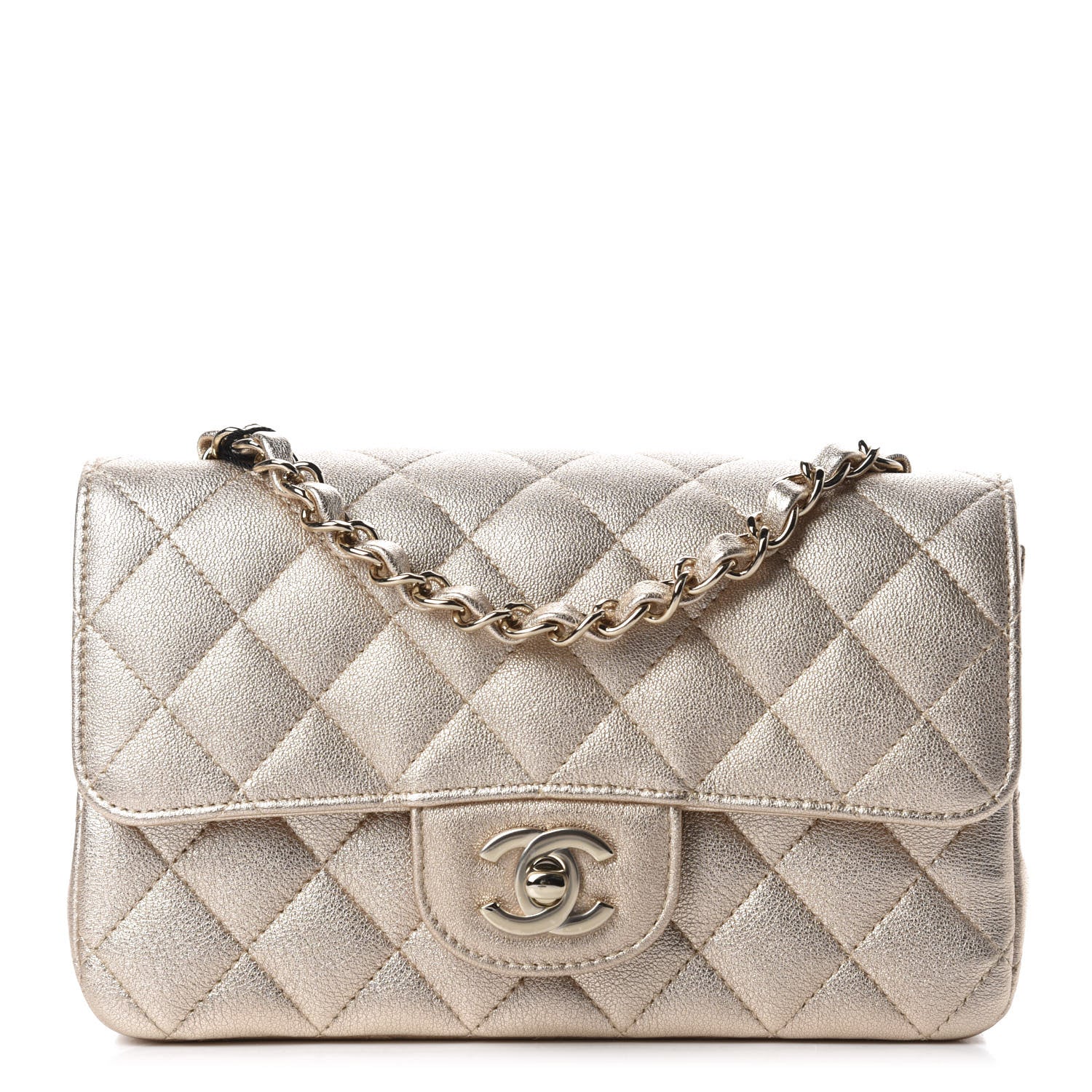 Chanel Metallic Lambskin Quilted Mini Rectangular Flap Gold 1 of 10