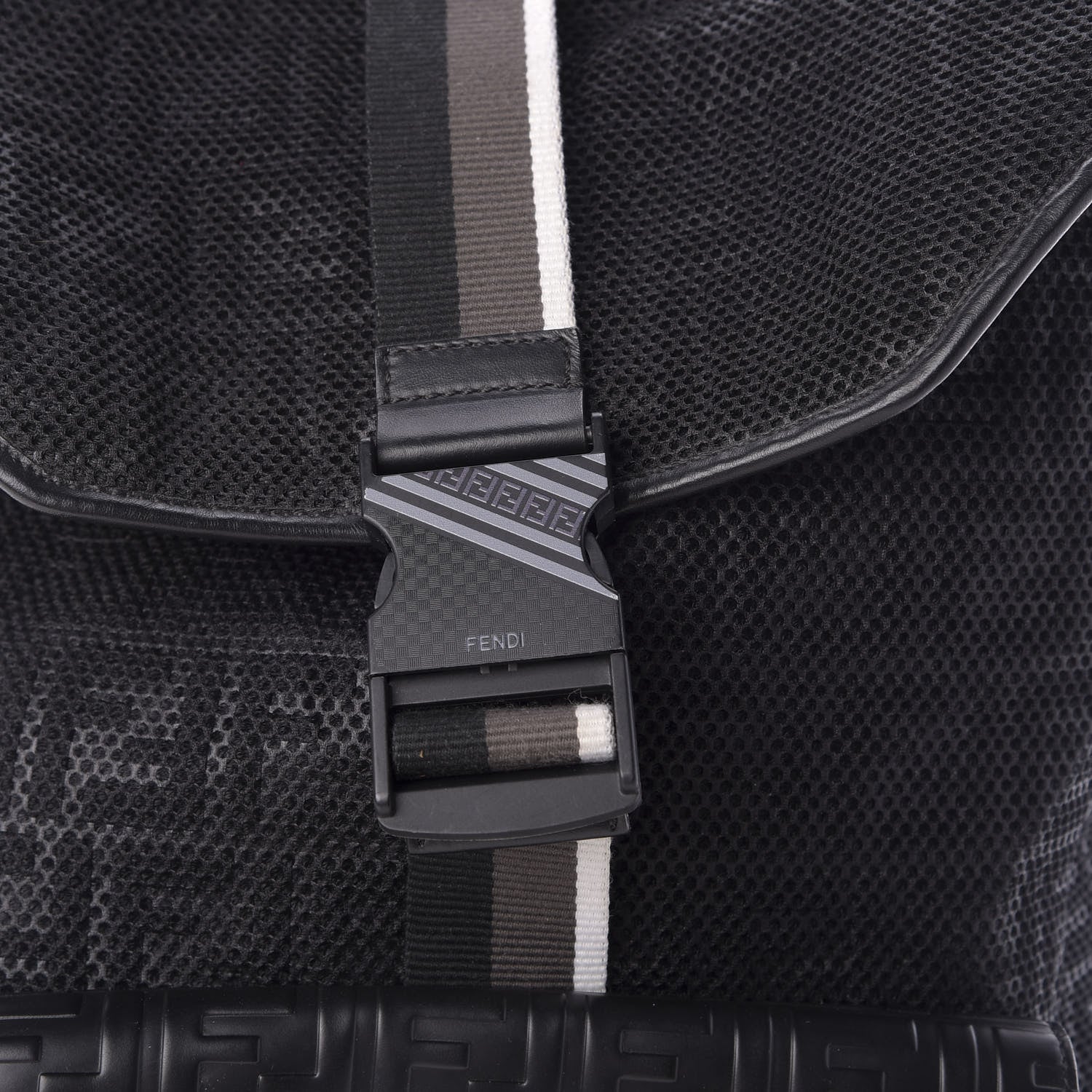 Fendi Mesh Cuoio Romano Vitello Stampa FF 1974 Embossed Logo Plate Backpack Black 9 of 9