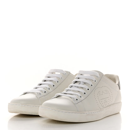 Gucci Calfskin Interlocking G Perforated Womens Ace Sneakers 37.5 White Grey Sky 3 of 9