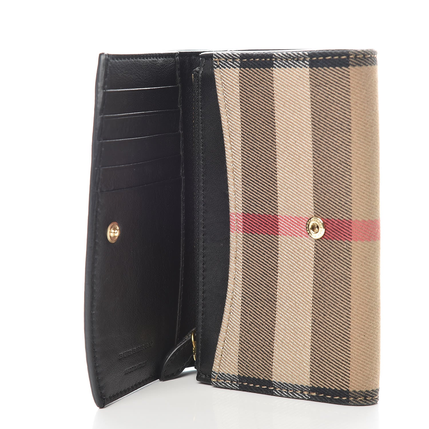 Burberry Grainy Calfskin House Check Wellington Wallet Mahogany Black 5 of 7