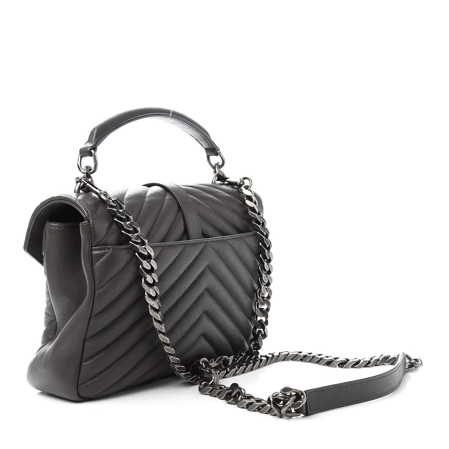 Sheepskin Matelasse Chevron Monogram Medium College Bag Asphalt