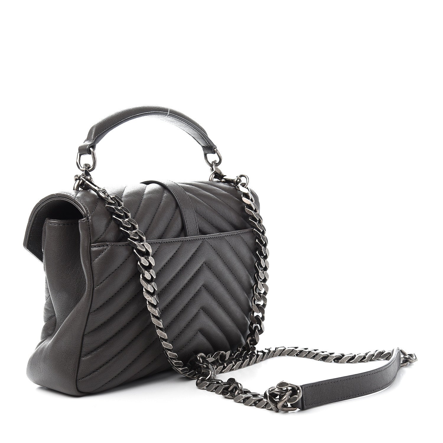 Saint Laurent Sheepskin Matelasse Chevron Monogram Medium College Bag Asphalt 2 of 11