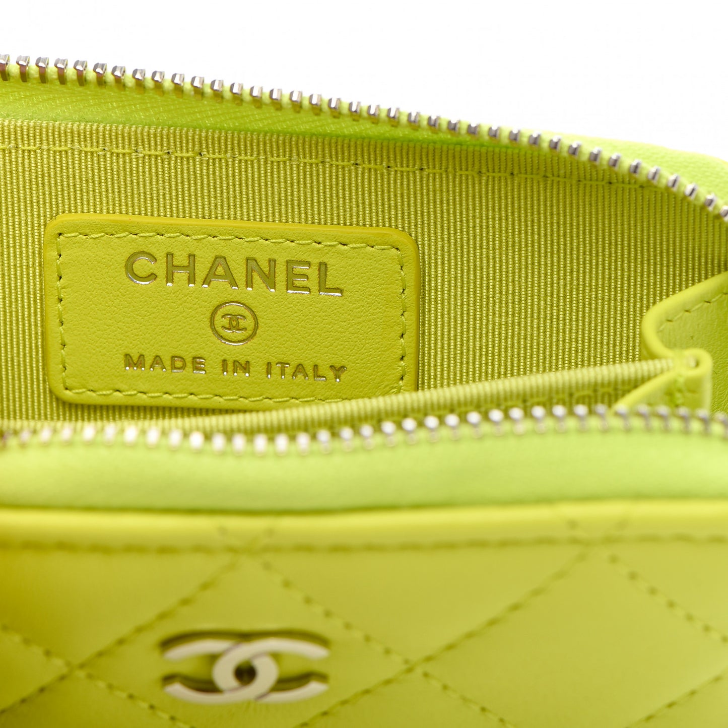 Lambskin Quilted Zip Coin Purse Wallet Neon Yellow