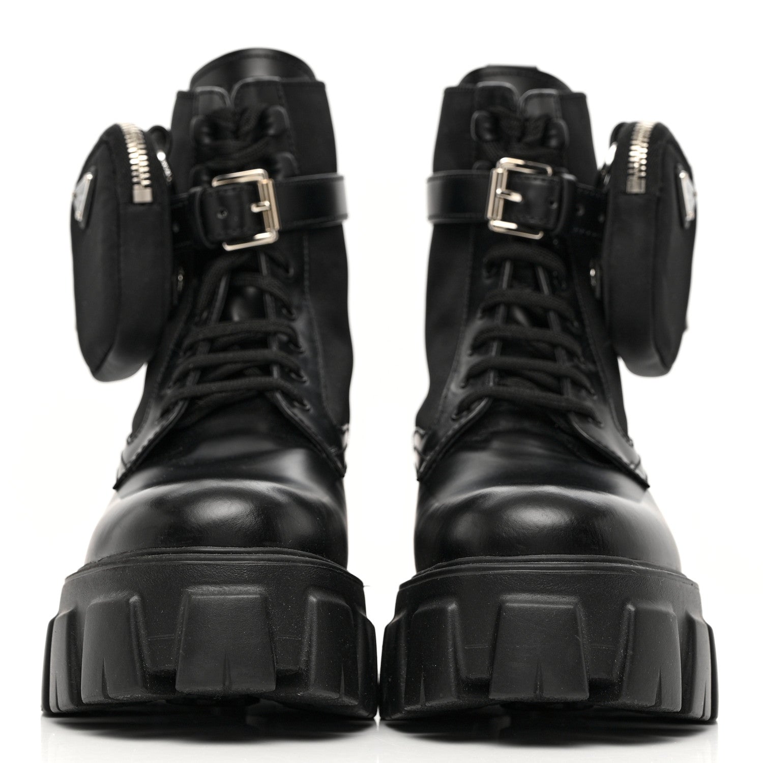 Prada Spazzolato Rois Re-Nylon Metal Triangle Logo Monolith Pouch Pocket 55mm Boots 38 Black 2 of 10