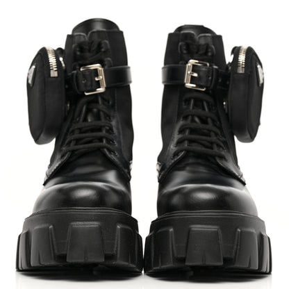 Prada Spazzolato Rois Re-Nylon Metal Triangle Logo Monolith Pouch Pocket 55mm Boots 38 Black 2 of 10