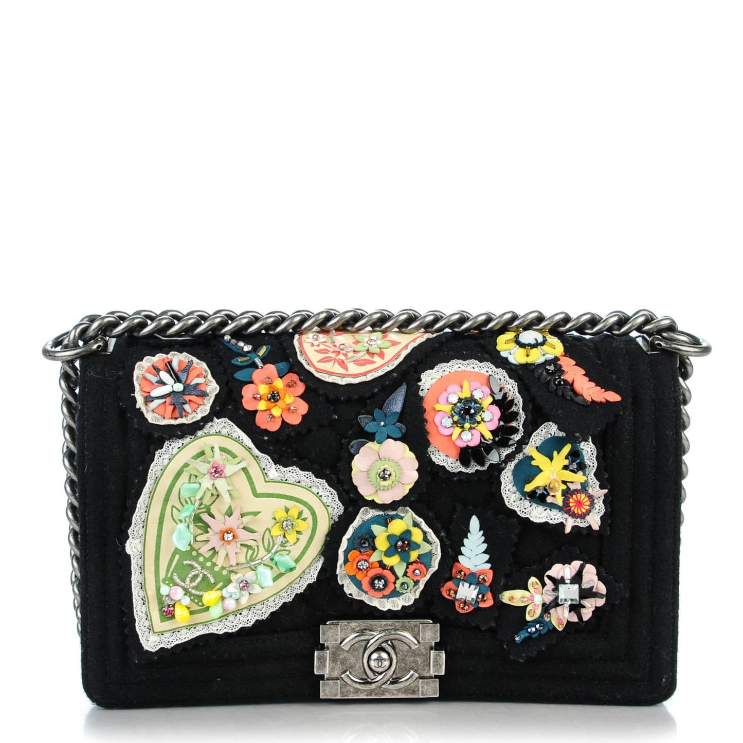 Felt Crest Embellished Medium Boy Flap Black