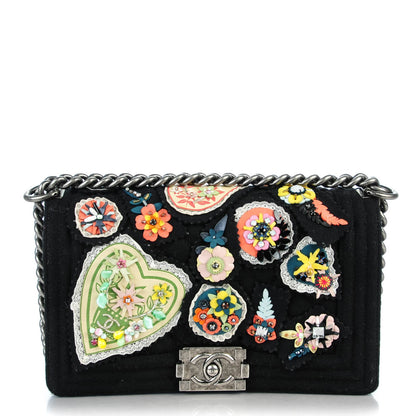Chanel Felt Crest Embellished Medium Boy Flap Black 1 of 8